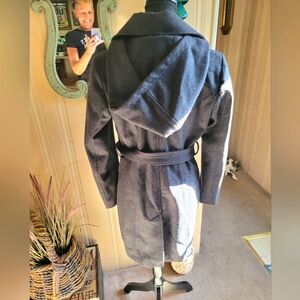 London fog women size small wool hooded pea coat-grey/black